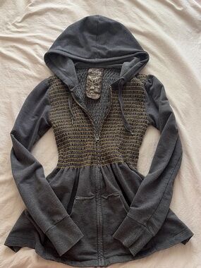 Starling Navy Hooded Zip Sweatshirt with Decorative Label